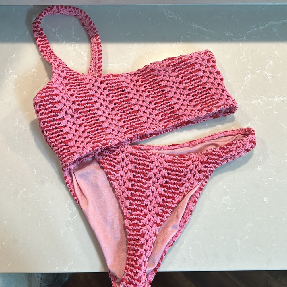 triangl swimwear Pink Crochet Two-Piece Bikini